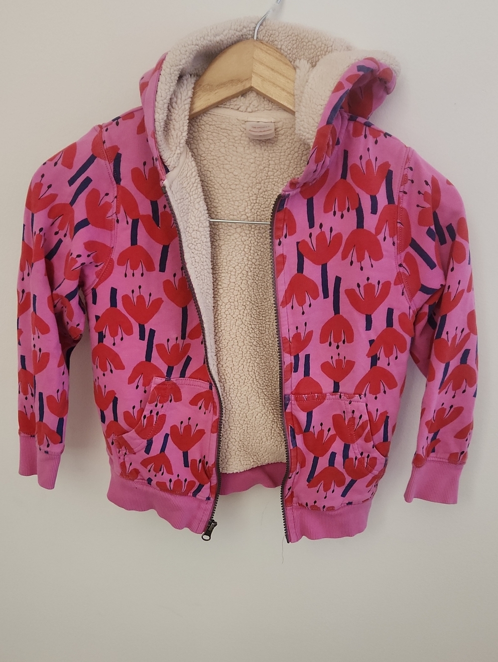 Hanna Andersson Faux Shearling French Terry Hoodie Size 6-7 Sunset Tulip - Picture 3 of 7